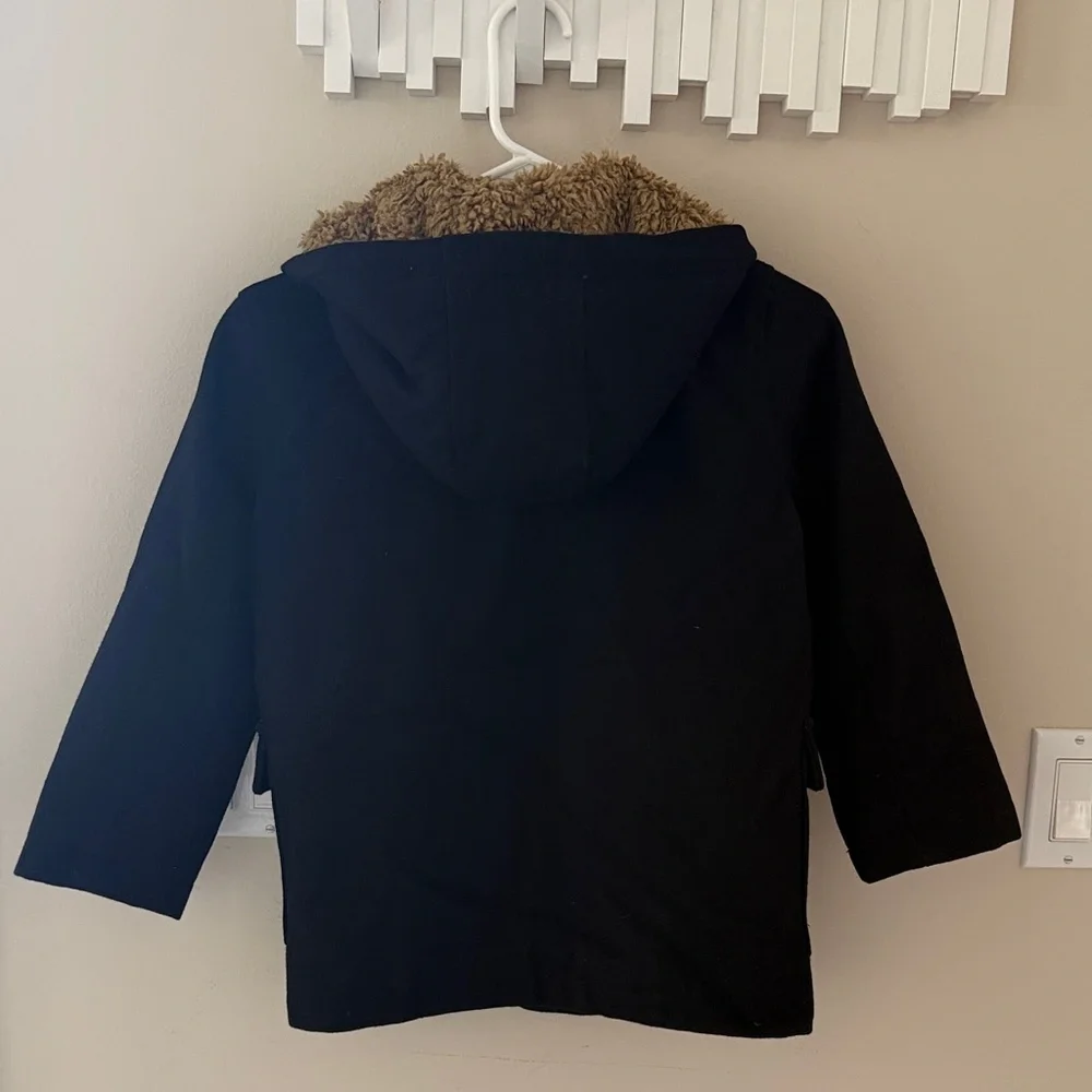 Old Navy Boys Wool Blend Toggle Duffle Coat Black Sherpa Hood Small 6-7 Lined